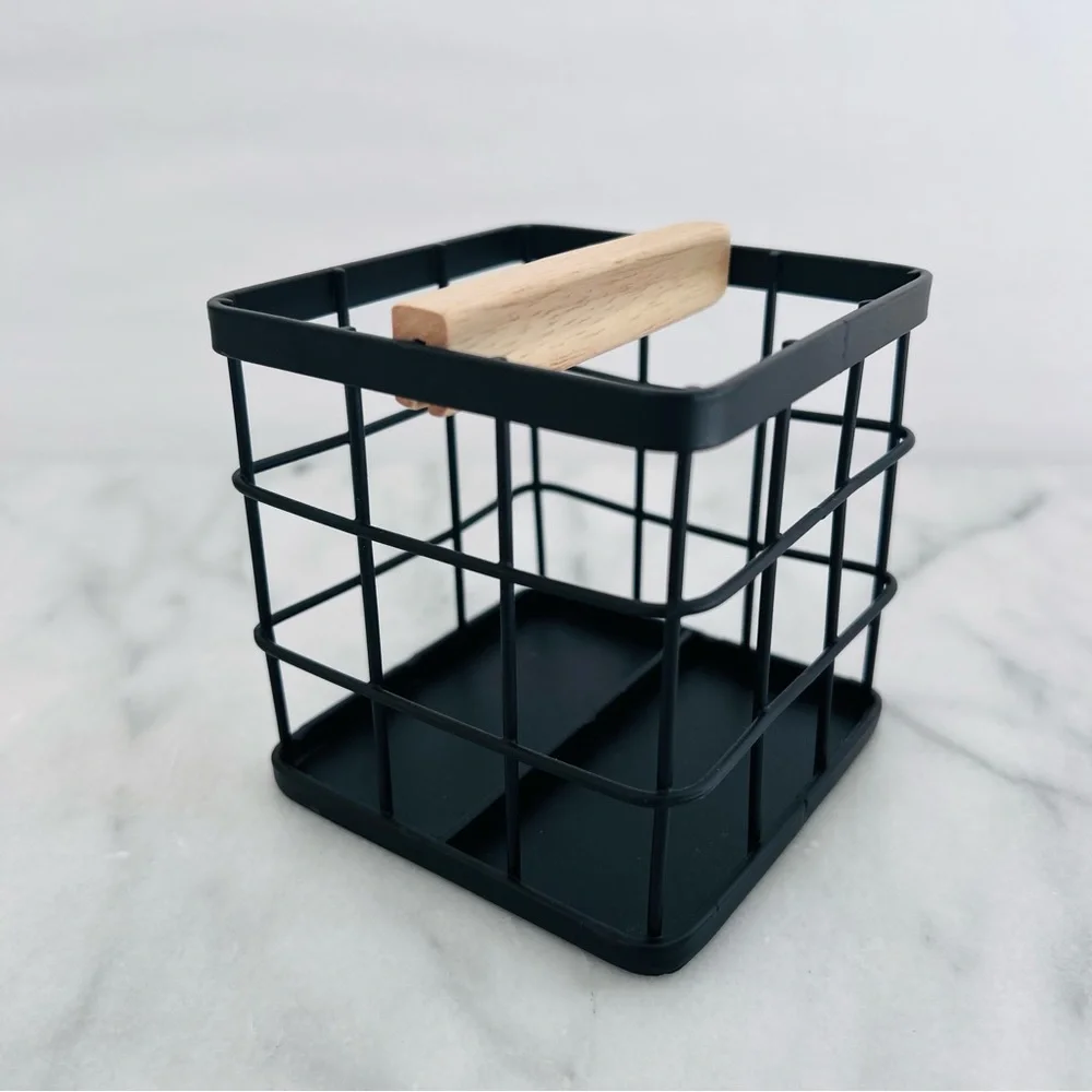 Black Iron & Wood Grid Pen Holder